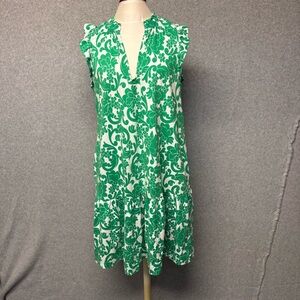 BODEN Daisy Jersey Dress Size 8R Green White Floral Flutter Sleeves Ruffle